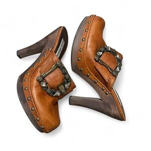Steve Madden Chunky Clogs Y2k sz 8 Retro Boho Leather Indie